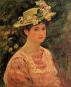 皮埃爾 奧古斯特 雷諾阿 Young Woman Wearing a Hat with Wild Roses 皮埃爾 奧古斯特 雷諾阿 Young Woman Wearing a Hat with Wild Roses